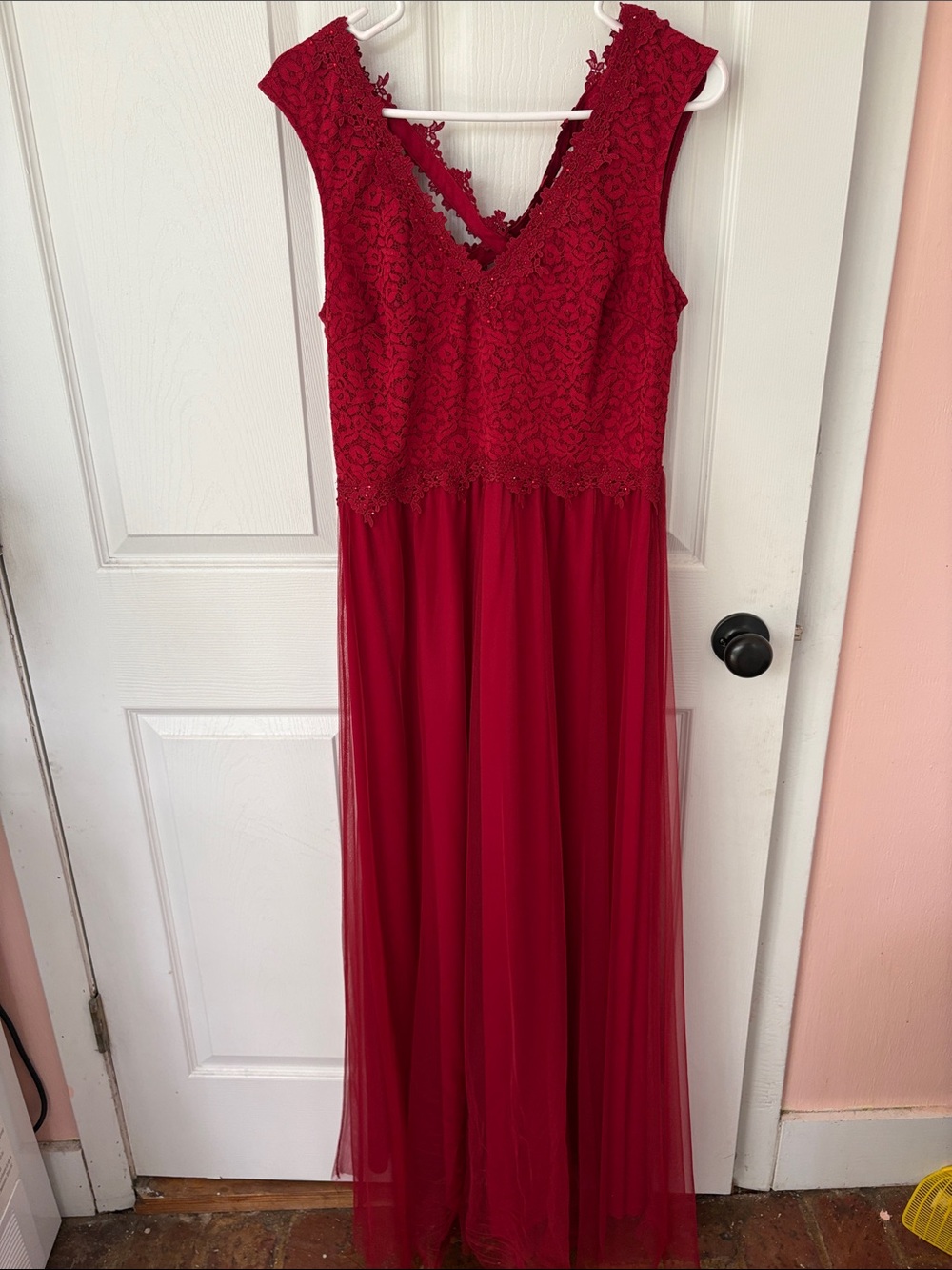Ever Pretty Red Lace V-Neck Maxi Dress